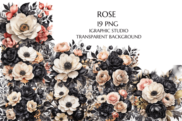 Black Flowers Clipart: Moody Botanicals for Wedding & Branding