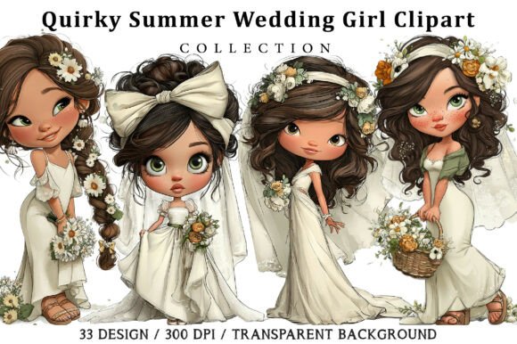 Capturing Summer Romance: Quirky Wedding Girl Clipart
