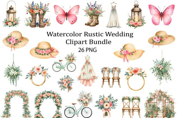 Charming Rustic Wedding Designs with Watercolor Clipart