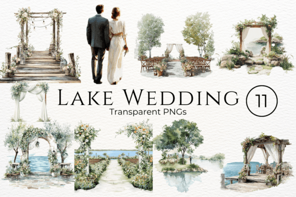 Charming Watercolor Elements for Your Lake Wedding Designs