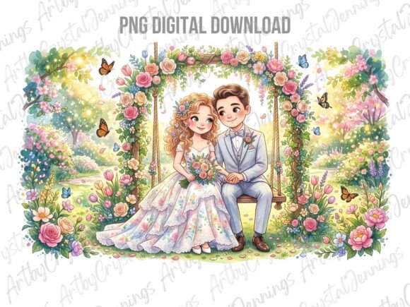 Cute Wedding Couple Swing Clipart: A Designer's Delight