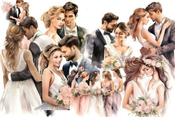 Designing Romance: Versatile Bride and Groom Illustrations