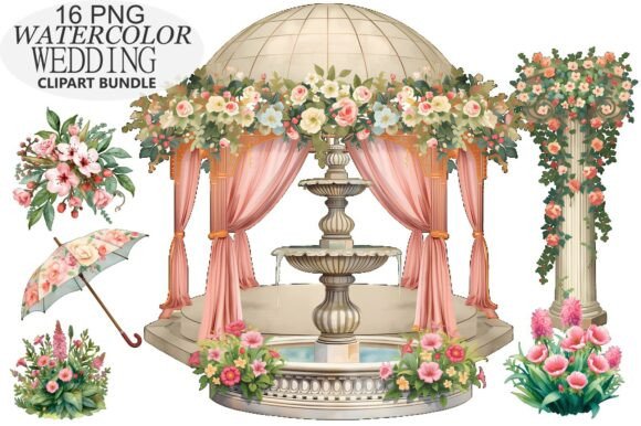 Dreamy Wedding Designs with Watercolor Gazebo Clipart