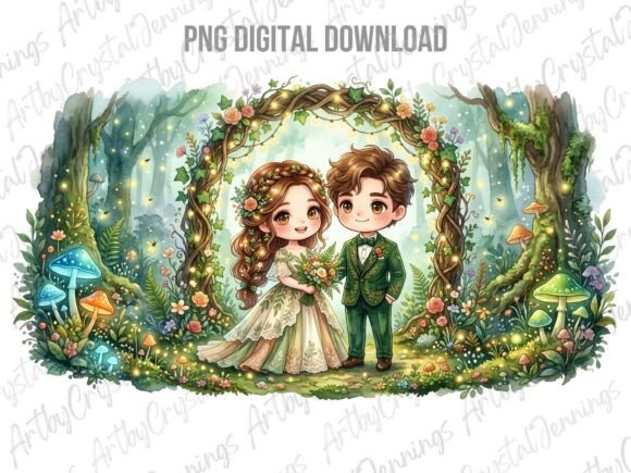 Enchanting Cottagecore Fantasy Wedding Couple PNG