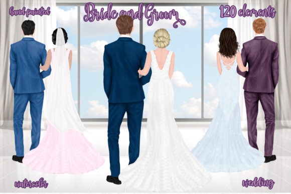 Hand-Painted Wedding Clipart for Elegant Design Projects