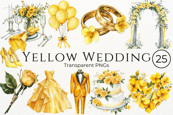 Sunny Details: Using Yellow Wedding Watercolor Clipart for Design