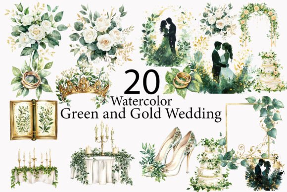 Timeless Green and Gold Wedding Sublimation Designs