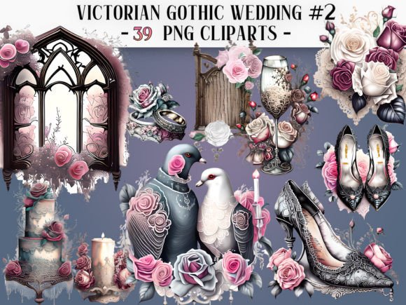 Victorian Gothic Wedding #2 Cliparts: Elegance for Your Designs