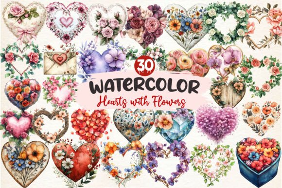 Wedding Hearts with Flowers Clipart: Elegant Design Assets