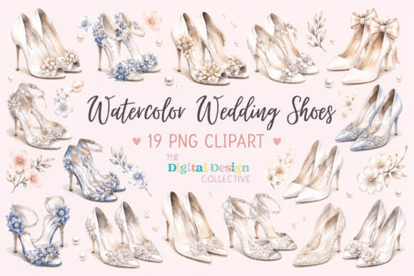 Wedding Shoes Clipart Bundle: 19 Enchanting PNGs for Your Designs