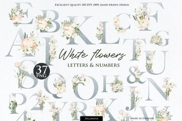 White Flower Wedding Alphabet: Blooming Letters for Your Designs